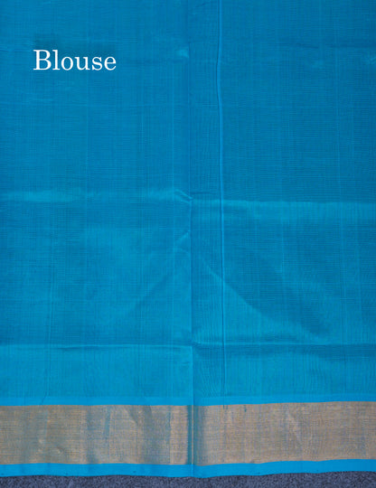Bottle Green Pure Silk Cotton Saree With Contrast Sky Blue Blouse