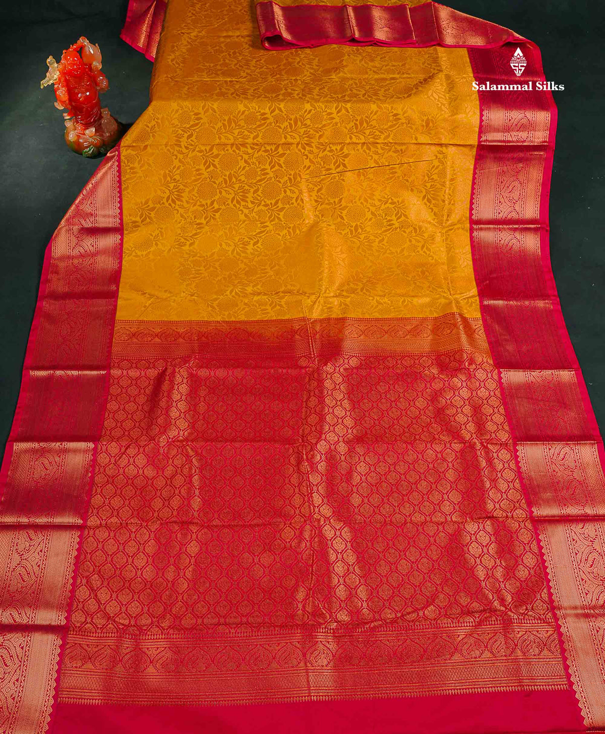 Semi Silk Saree - Mustard Yellow Colour Body With Contrast Red Border 