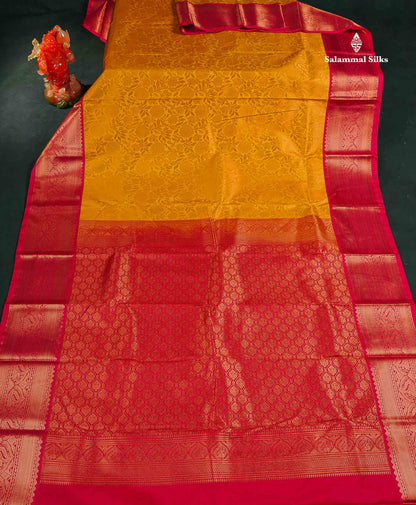 Semi Silk Saree - Mustard Yellow Colour Body With Contrast Red Border 