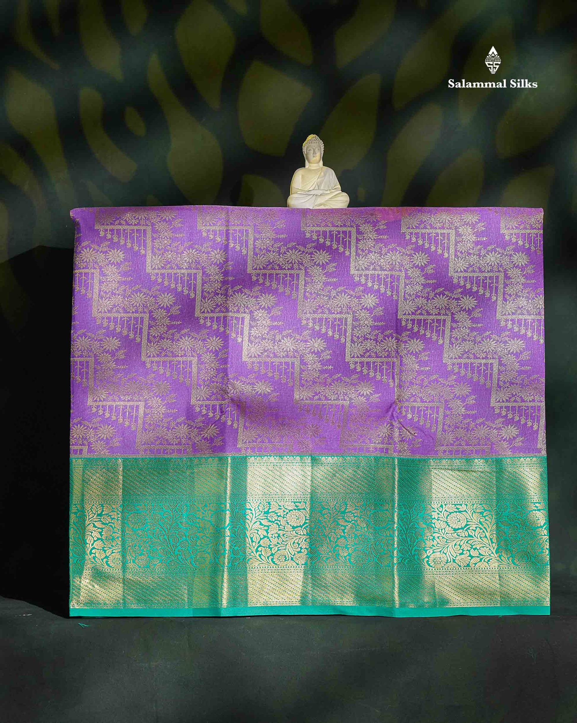 Semi Silk Pattu Pavadai - Lavender With Sapphire Green Blouse | 9+ Years