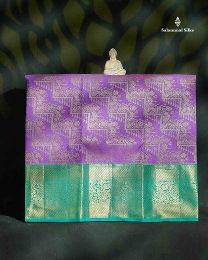 Semi Silk Pattu Pavadai - Lavender With Sapphire Green Blouse | 9+ Years