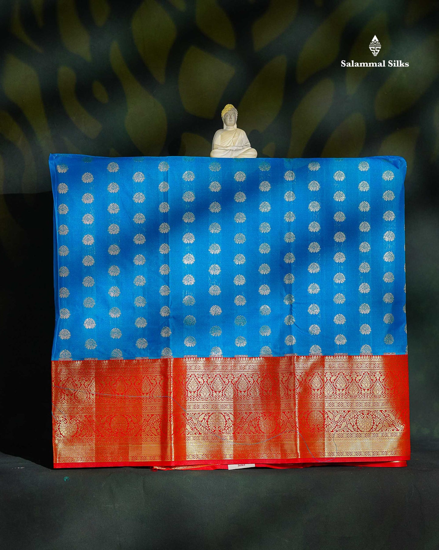 Semi Silk Pattu Pavadai - Blue With Red Blouse | 9+ Years