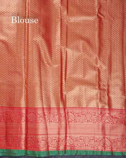 Beautiful Dark Sandal Tissue Fancy Semi Silk Saree With Contrast Chilly Red Traditional Evening Morning Border