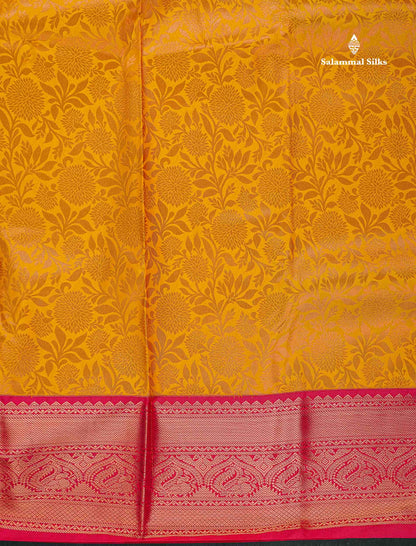 Semi Silk Saree - Mustard Yellow Colour Body With Contrast Red Border