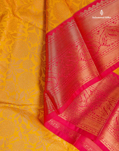 Semi Silk Saree - Mustard Yellow Colour Body With Contrast Red Border