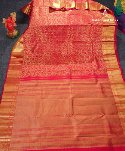 Beautiful Redish Maroon Bridal Pure Kanjivaram Silk Saree With Traditional Border