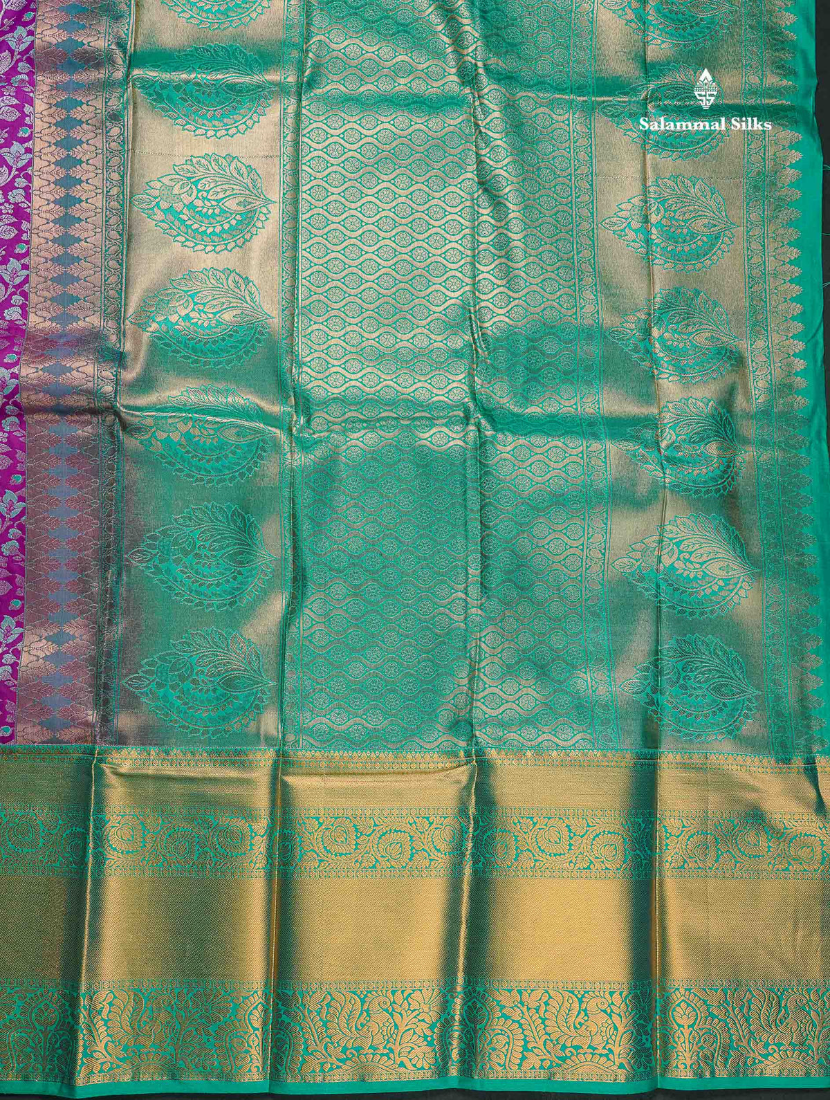 Semi Silk Saree - Purple Colour Body With Contrast Sapphire Green Border