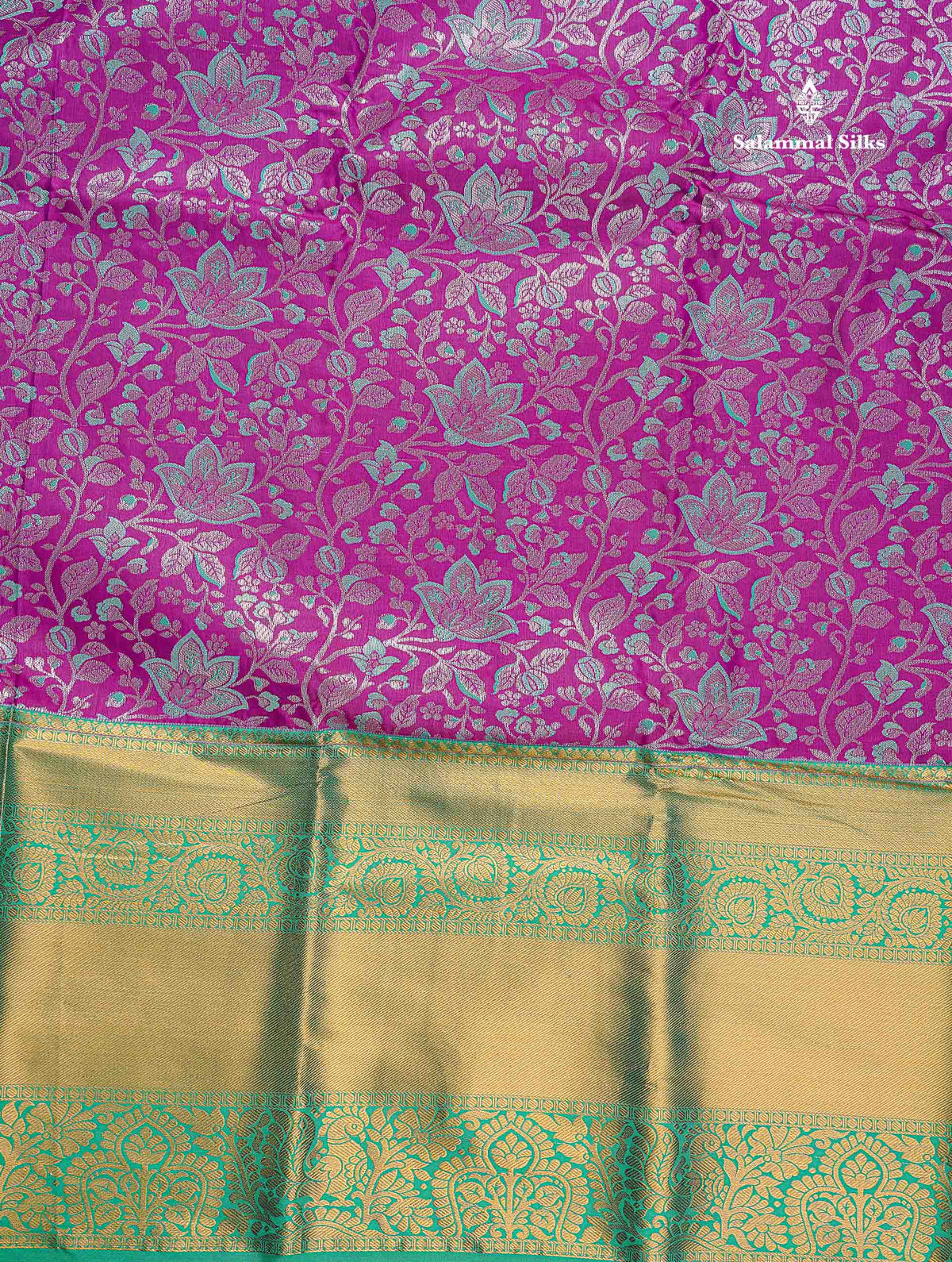 Semi Silk Saree - Purple Colour Body With Contrast Sapphire Green Border
