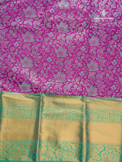 Semi Silk Saree - Purple Colour Body With Contrast Sapphire Green Border