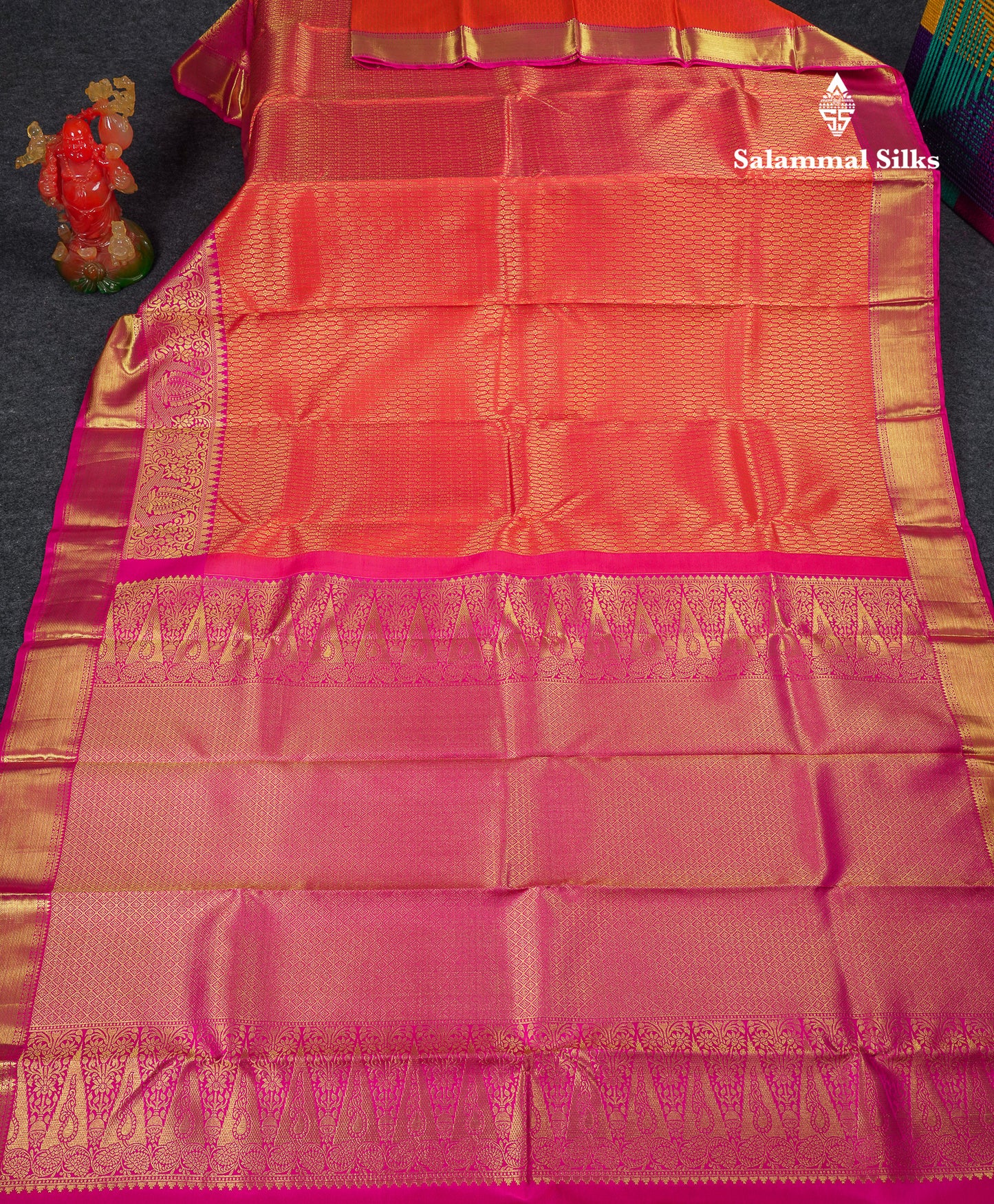 Beautiful Dual Tone Pinkish Orange Bridal Pure Kanjivaram Silk Saree With Contrast Magenta Pink Traditional Evening Morning Border