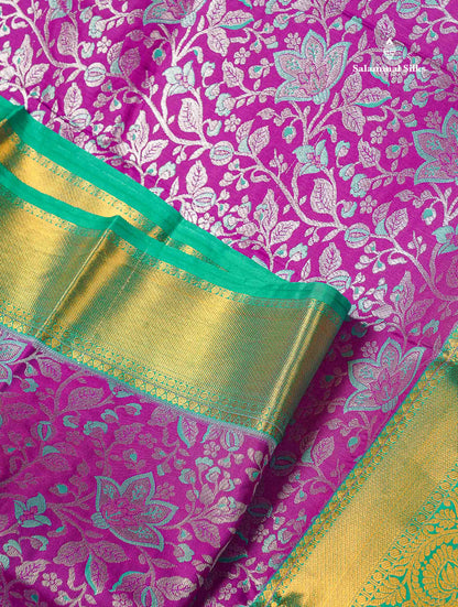 Semi Silk Saree - Purple Colour Body With Contrast Sapphire Green Border