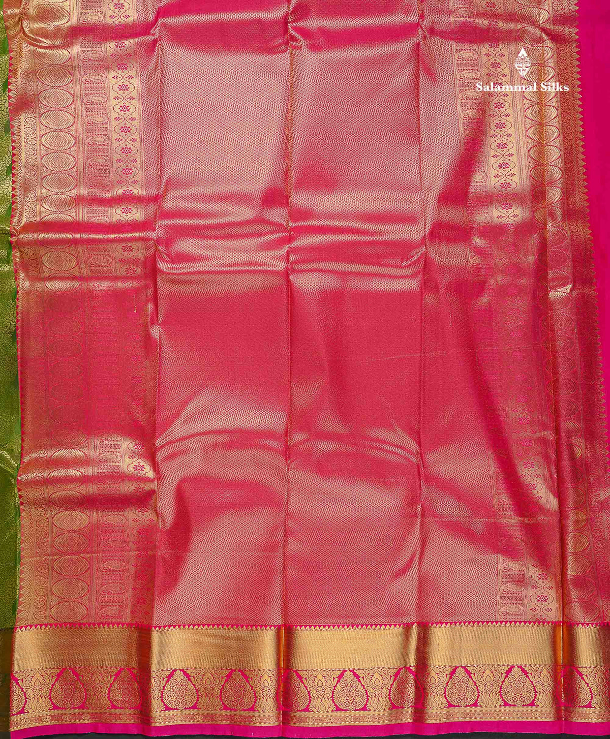 Semi Silk Saree - Olive Green Colour Body With Contrast Pink Blouse