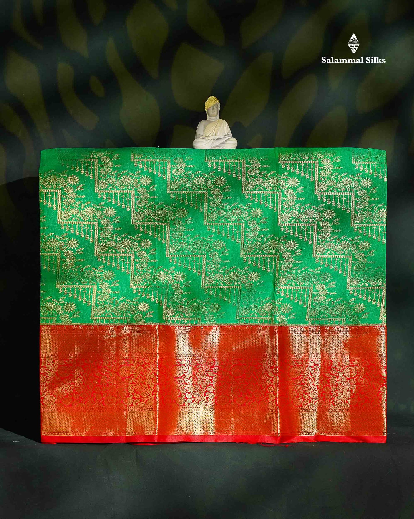 Semi Silk Pattu Pavadai - Green With Chilly Red Blouse | 9+ Years 