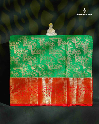 Semi Silk Pattu Pavadai - Green With Chilly Red Blouse | 9+ Years 