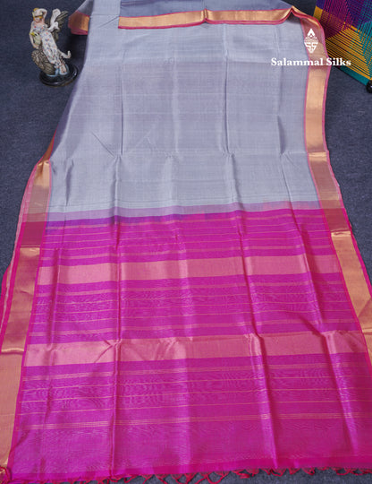 Light Gray Kanjivaram Pure Silk Cotton with Pink Blouse
