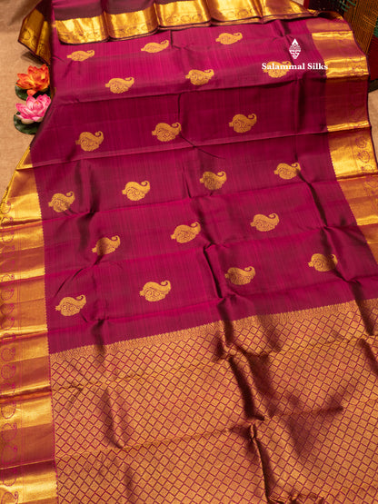 Kanjivaram Beautiful Magenta Pure Silk Saree With Gold Zari Border