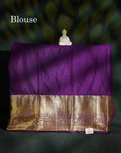 Semi Silk Pattu Pavadai - Manthulir Green With Dark Purple Blouse | 9+ Years
