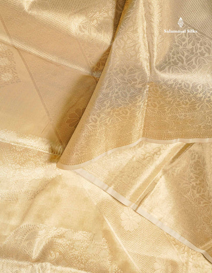 Fancy Tissue Semi Silk Saree - Beige Colour Body With Contrast Pink Blouse
