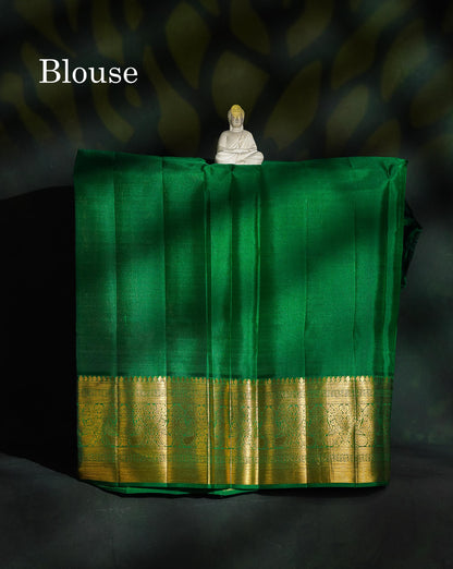 Pure Silk Pattu Pavadai - Pinkish Orange With Bottle Green Blouse | 9+ Years