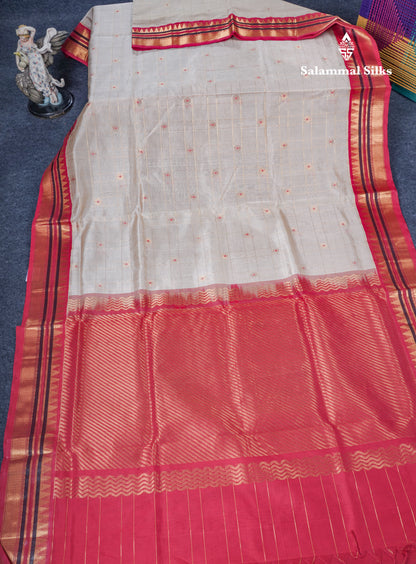 Cream Sandal Pure Silk Cotton Saree With Contrast Reddish Maroon Blouse