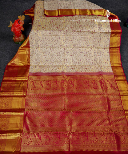 Beautiful Half White Menakari Work Bridal Pure Kanjivaram Silk Saree With Contrast Dark Maroon Traditional Evening Morning Border