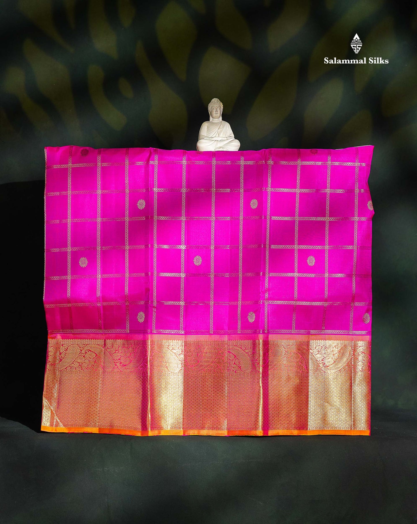 Pure Silk Pattu Pavadai - Pink Checks With Butta & Orange Blouse | 9+ Years