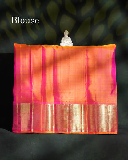 Pure Silk Pattu Pavadai - Pink Checks With Butta & Orange Blouse | 9+ Years