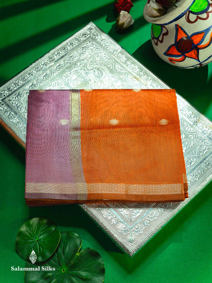 Beautiful Light Chocolate Maheshwar Cotton Saree With Contrast Light Lavender Blouse