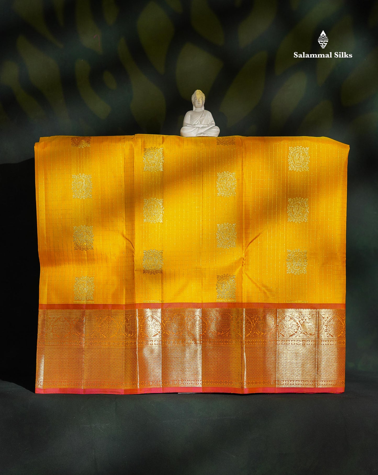 Pure Silk Pattu Pavadai - Yellow Checks With Butta & Redish Pink Blouse | 9+ Years 