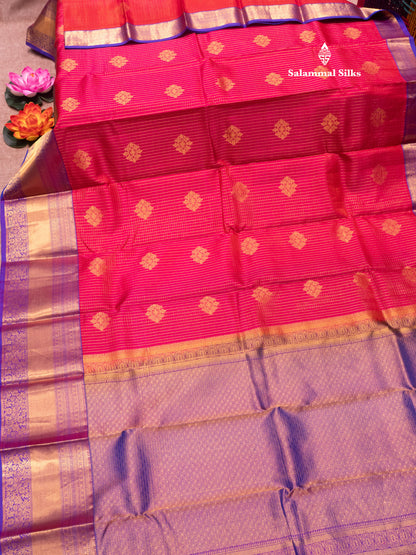 Kanjivaram Beautiful Reddish Pink Pure Silk Saree With Violet Border