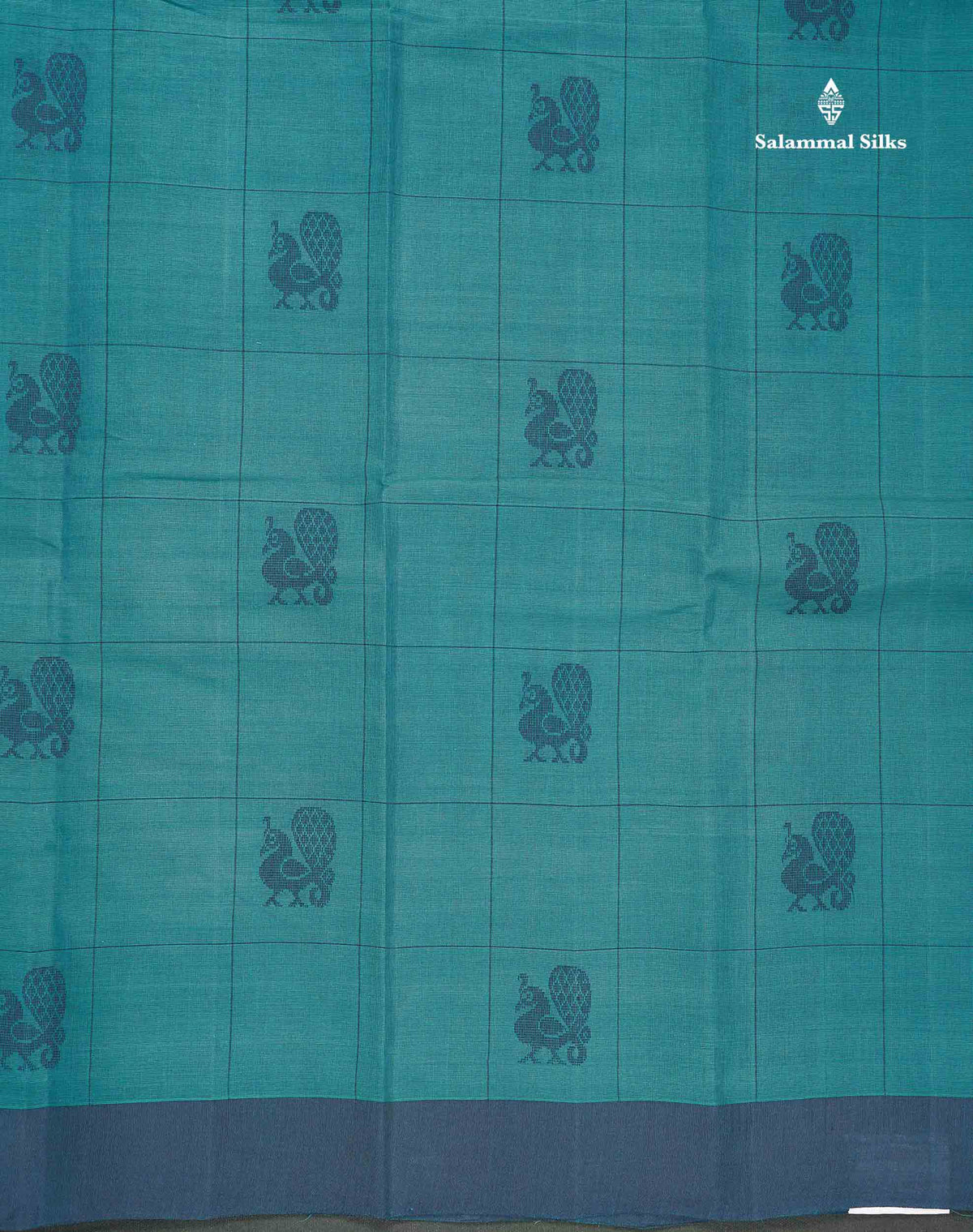 Handloom Pure Cotton Saree -  Dark Navy Blue Colour Body With Contrast Parrot Green Blouse