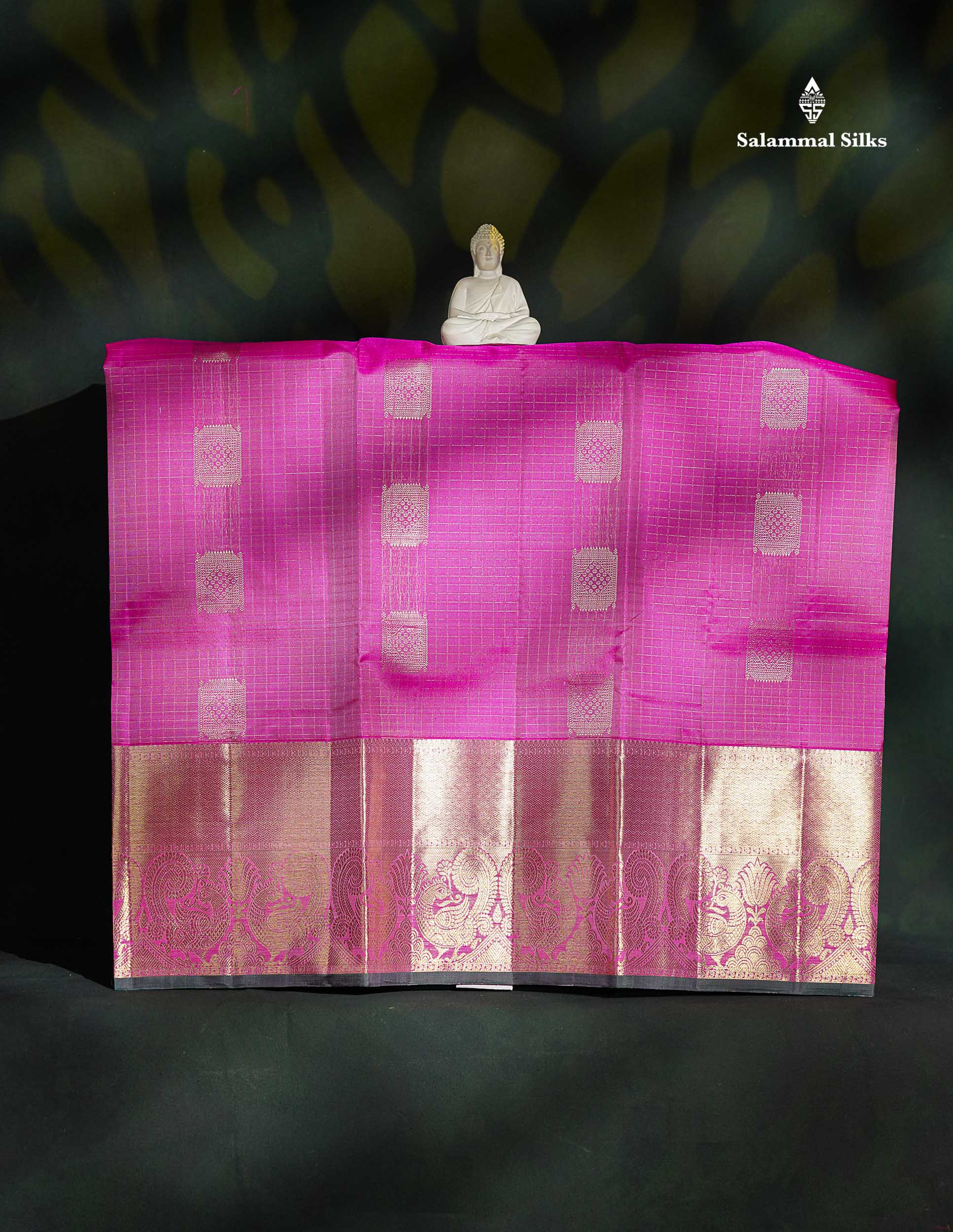 Pure Silk Pattu Pavadai - Light Pink Checks With Butta & Bottle Green Blouse | 9+ Years 