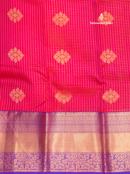 Kanjivaram Beautiful Reddish Pink Pure Silk Saree With Violet Border