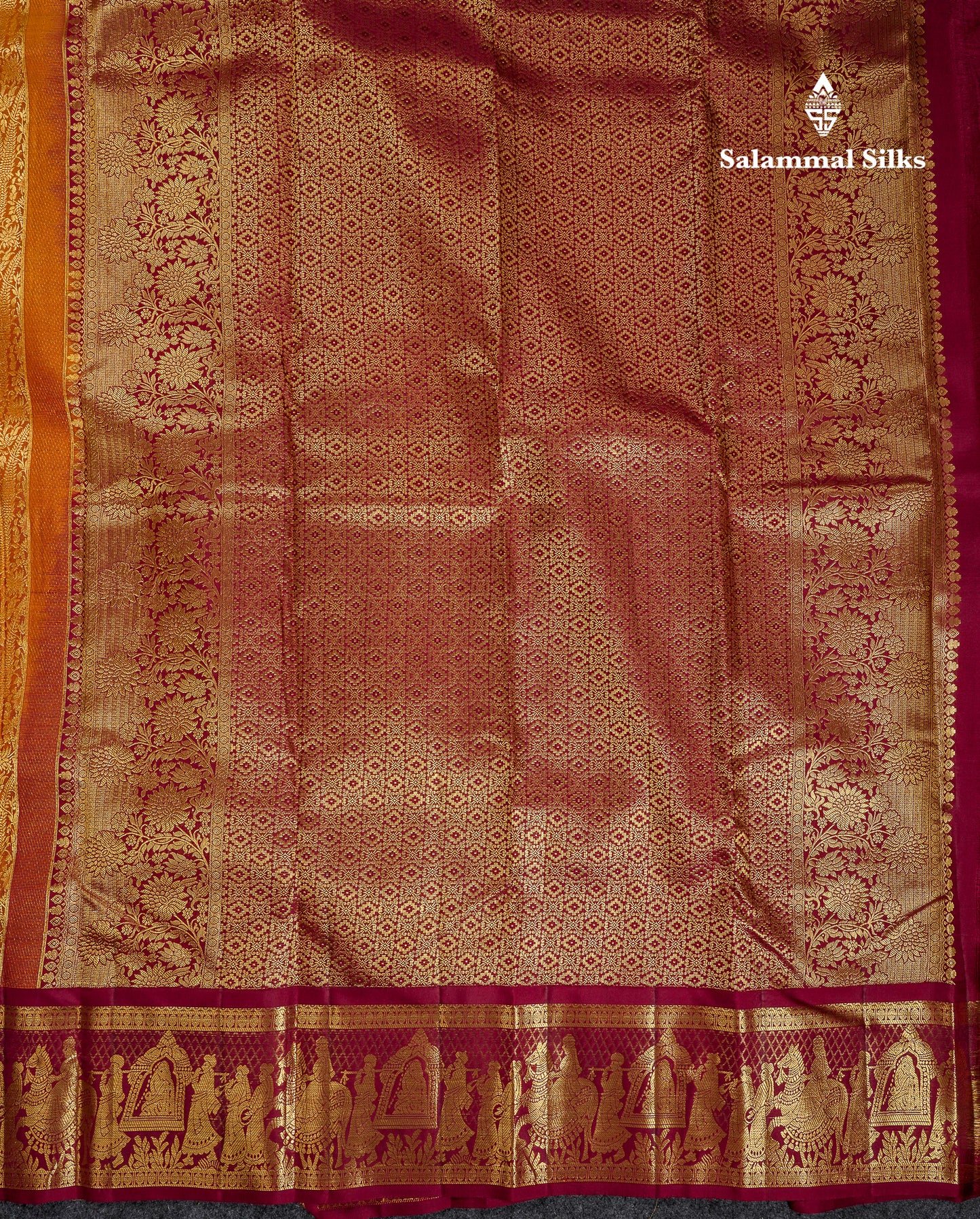 Beautiful Rust Orange Bridal Pure Kanjivaram Silk Saree With Contrast Dark Maroon Traditional Pallaku Border