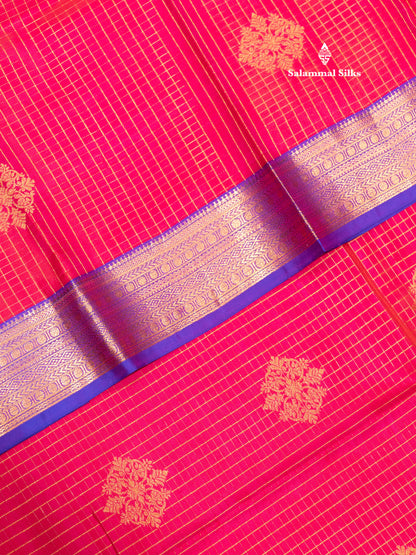 Kanjivaram Beautiful Reddish Pink Pure Silk Saree With Violet Border