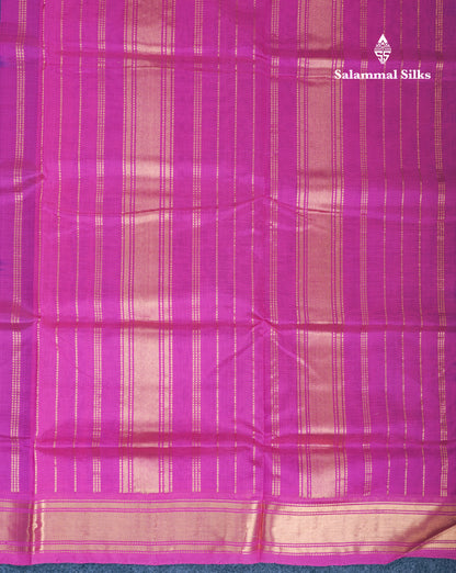 Peacock Blue Plain Pure Silk Cotton Saree With Contrast Magenta Pink Blouse