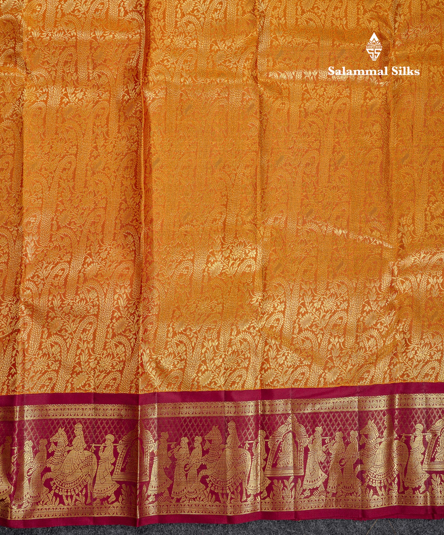 Beautiful Rust Orange Bridal Pure Kanjivaram Silk Saree With Contrast Dark Maroon Traditional Pallaku Border