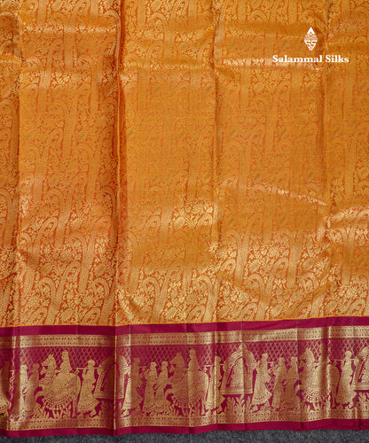 Beautiful Rust Orange Bridal Pure Kanjivaram Silk Saree With Contrast Dark Maroon Traditional Pallaku Border