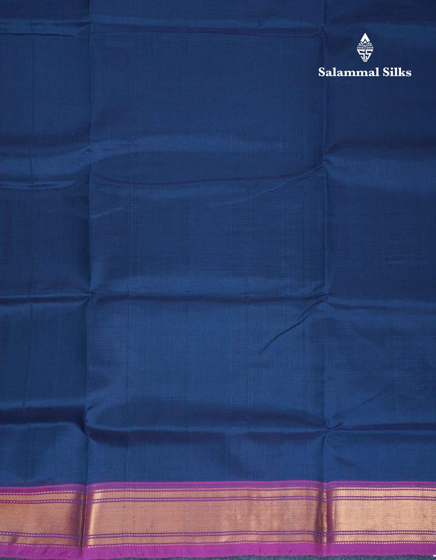 Peacock Blue Plain Pure Silk Cotton Saree With Contrast Magenta Pink Blouse