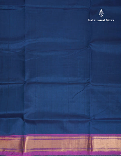 Peacock Blue Plain Pure Silk Cotton Saree With Contrast Magenta Pink Blouse