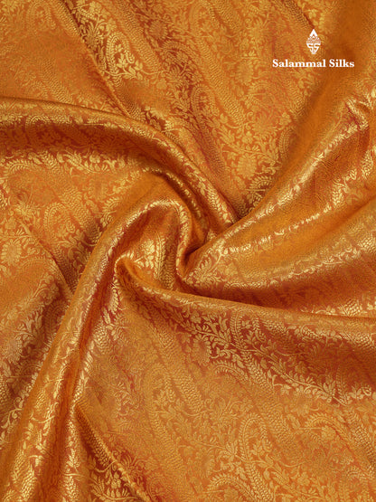 Beautiful Rust Orange Bridal Pure Kanjivaram Silk Saree With Contrast Dark Maroon Traditional Pallaku Border