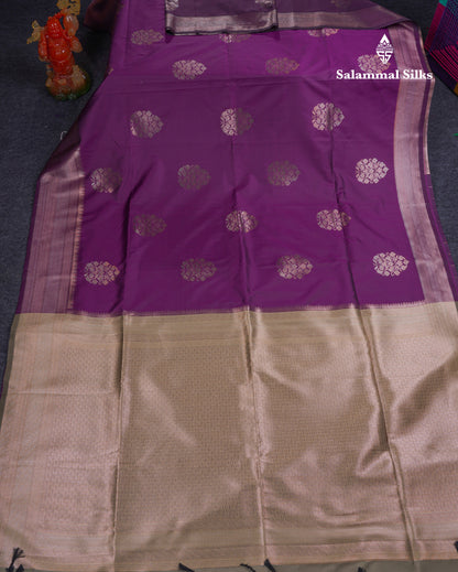 Beautiful Dark Purple Semi Soft Silk Saree With Fancy Border