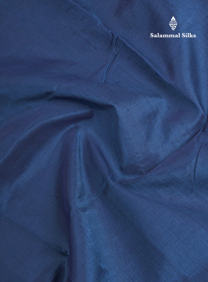 Peacock Blue Plain Pure Silk Cotton Saree With Contrast Magenta Pink Blouse