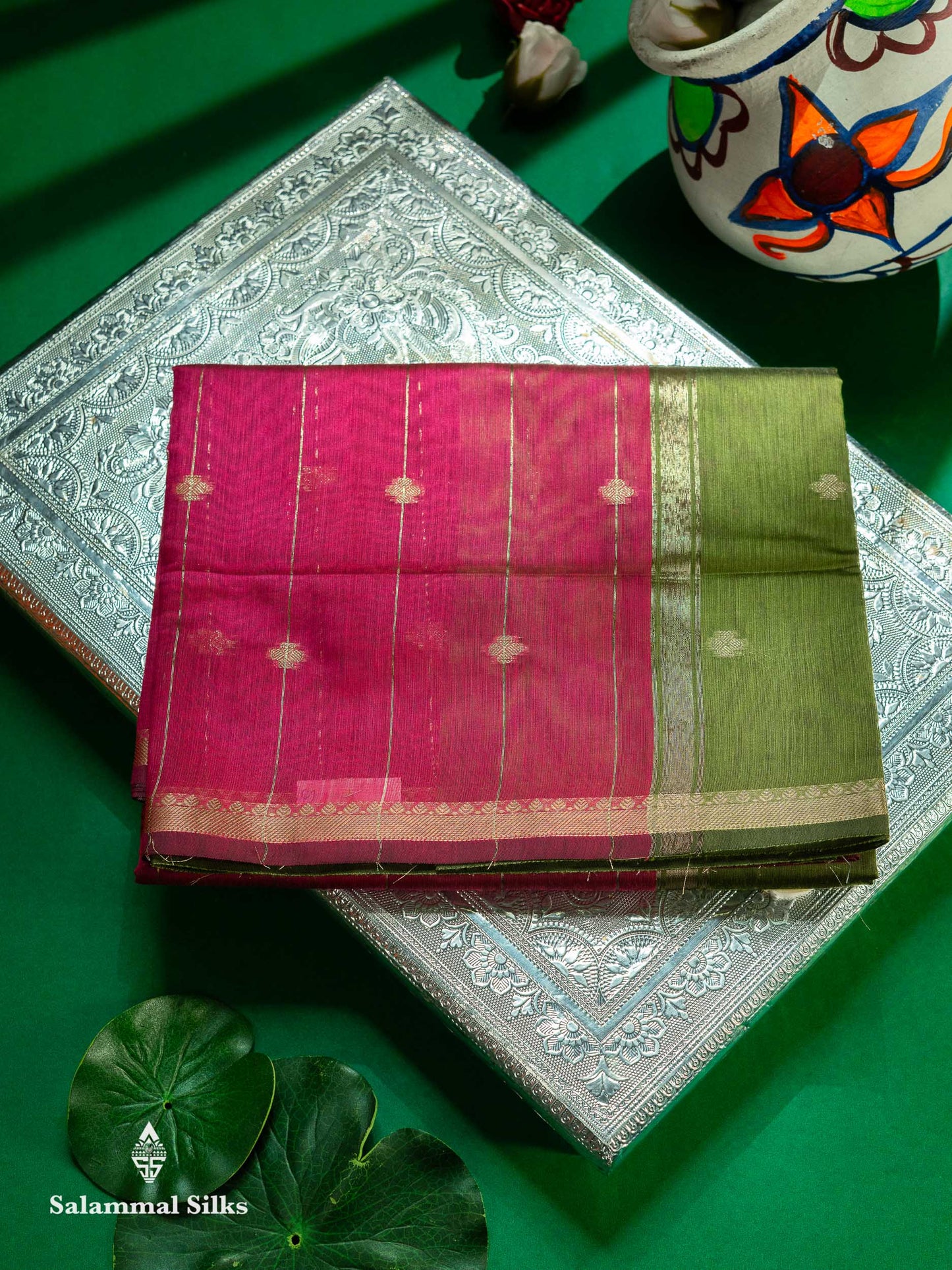 Beautiful Light Grey Stripes With Butta Maheshwar Cotton Saree With Contrast Black Blouse