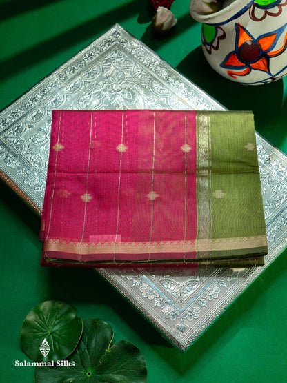 Beautiful Light Grey Stripes With Butta Maheshwar Cotton Saree With Contrast Black Blouse