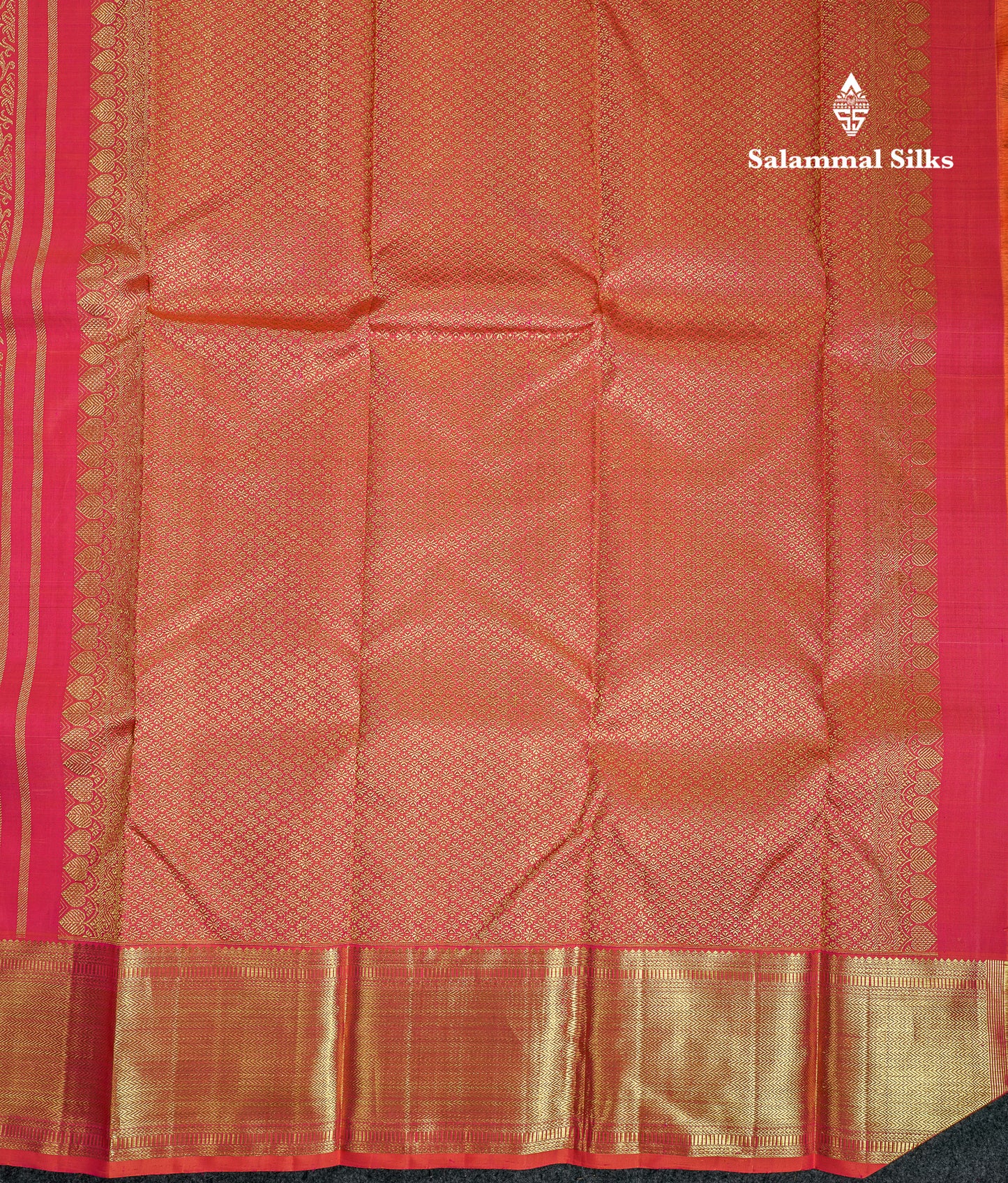 Beautiful Dual Tone Pinkish Orange Menakari Work Bridal Pure Kanjivaram Silk Saree With Traditional Border