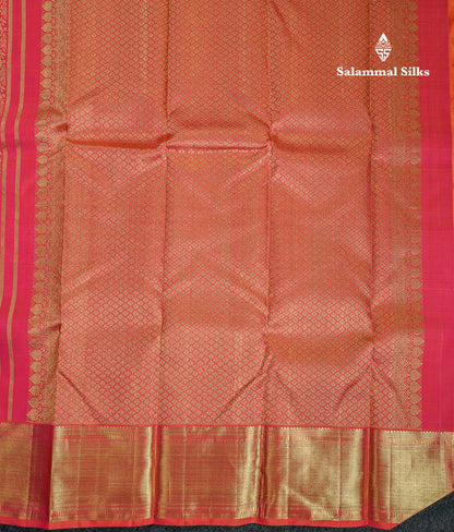Beautiful Dual Tone Pinkish Orange Menakari Work Bridal Pure Kanjivaram Silk Saree With Traditional Border