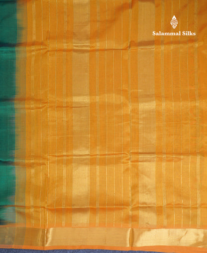 Bottle Green Plain Pure Silk Cotton Saree With Contrast Mustard Yellow Blouse