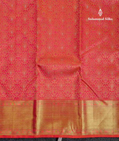 Beautiful Dual Tone Pinkish Orange Menakari Work Bridal Pure Kanjivaram Silk Saree With Traditional Border