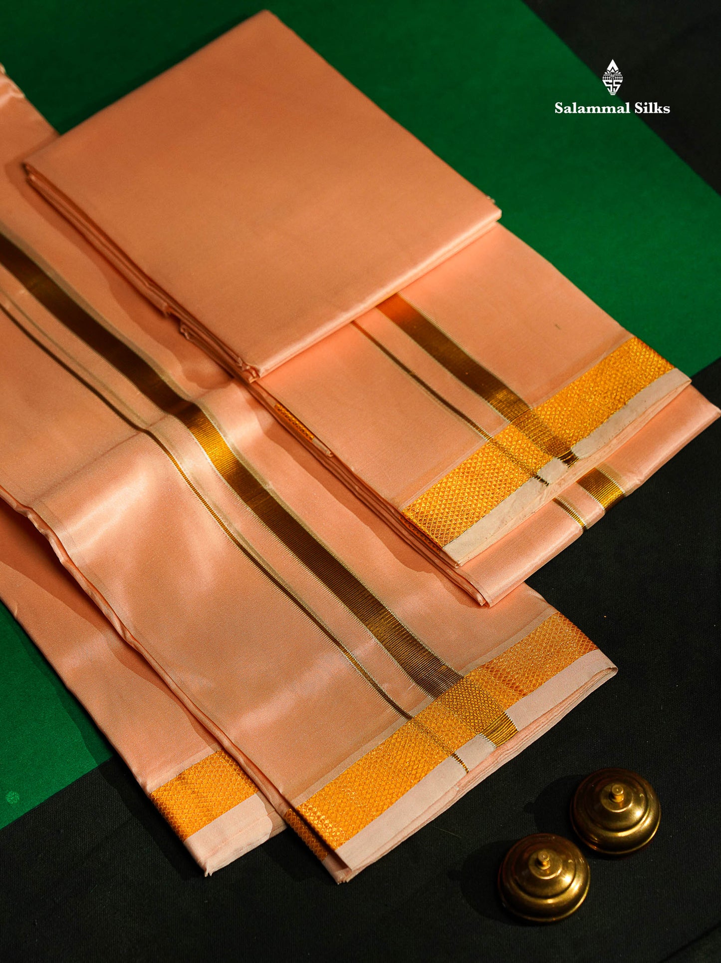 Copper Pure Mix (8x4) Dhoti, Angavastram & Shirt (2.50M) with Gold Zari Border